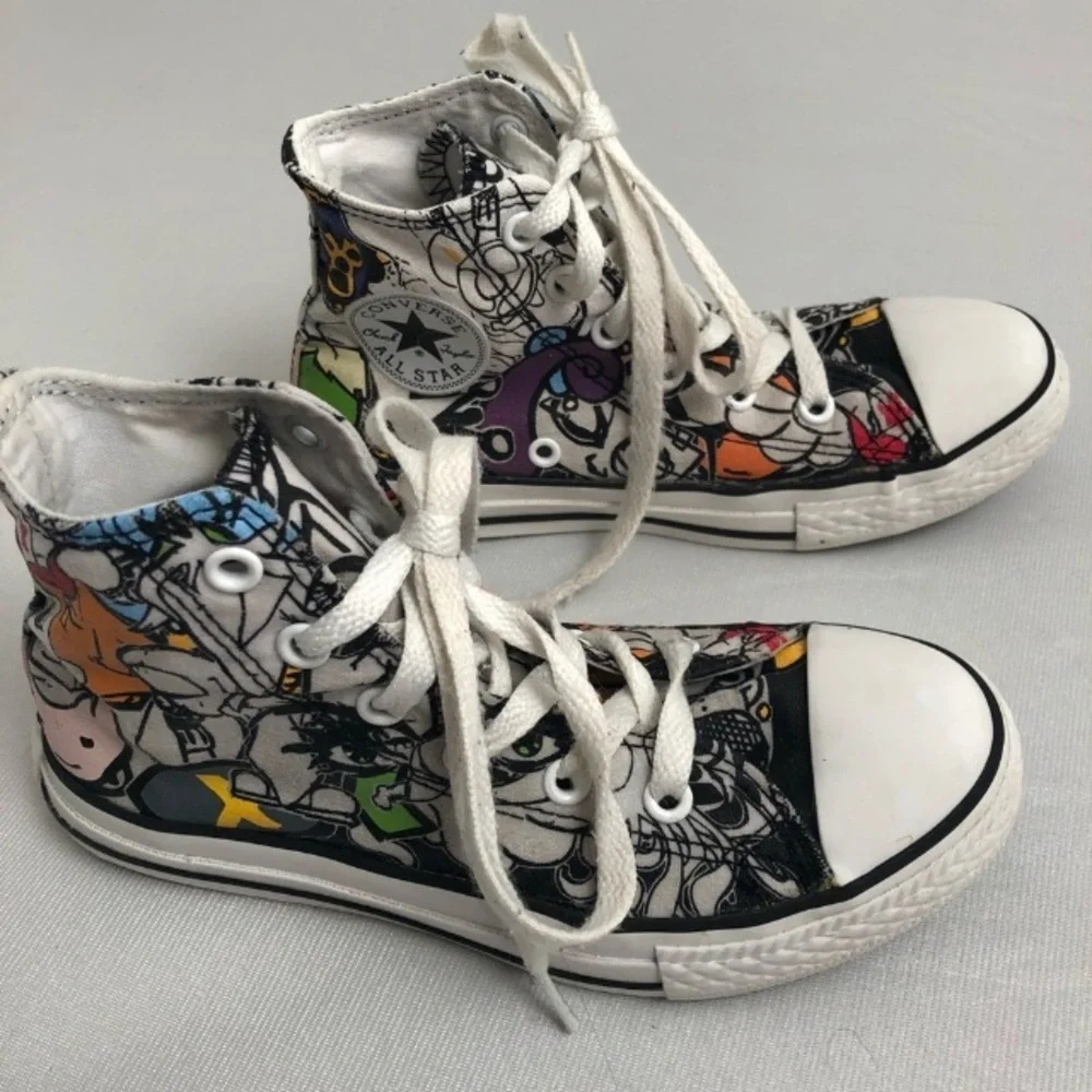 Converse white multicolor cartoon print unisex high top sneakers